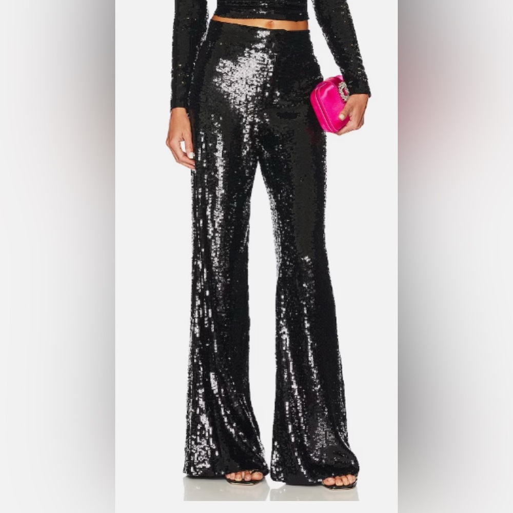 Alice + Olivia Black Sequin Wide Leg Pants